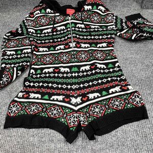 Joyland Christmas Romper Black Sweater Women Small Polar‎ Bear Hooded Zip Up NWT